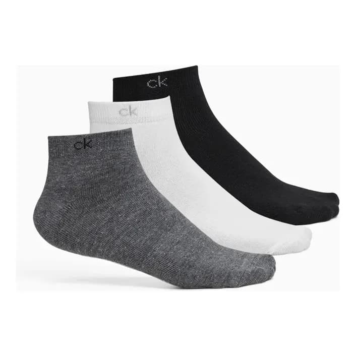 Kit 3 Pares De Meia Cano Curto Calvin Klein Undm23.01 Cinza Logo 34-43