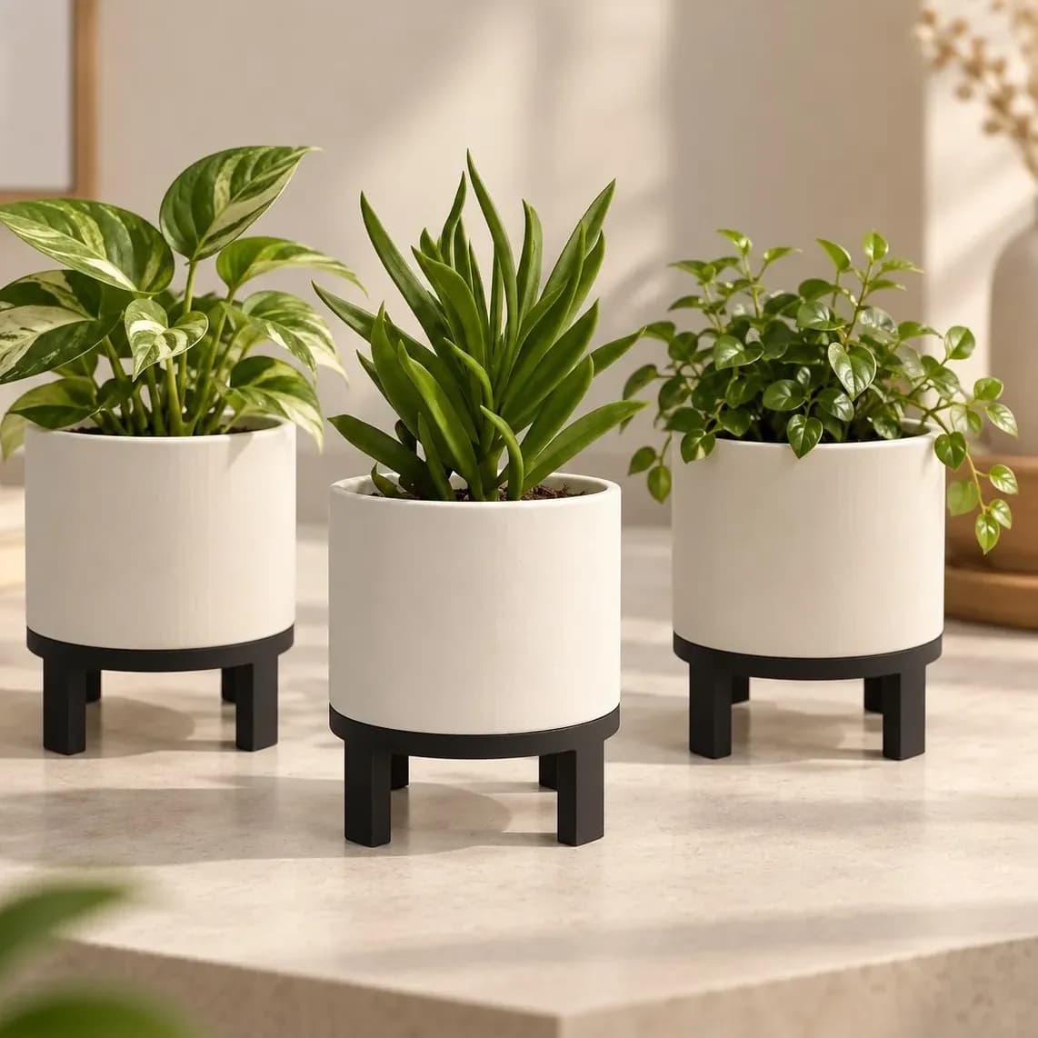Kit 3 Cachepôs Vasos Decorativos Com Pés Modernos Plantas Branco Lisa