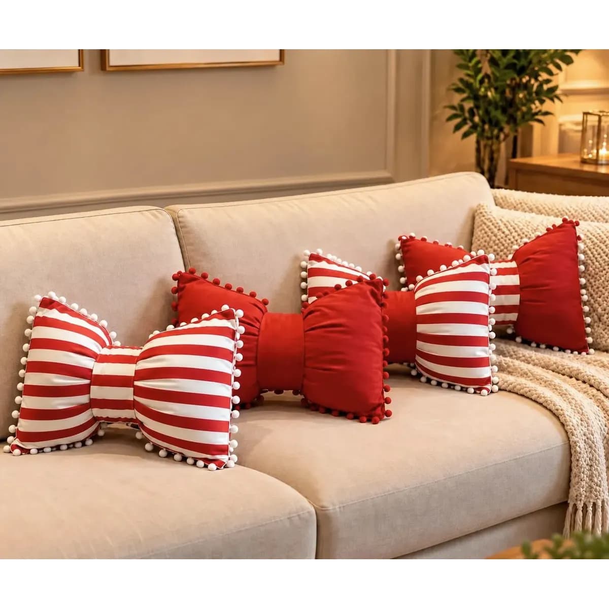 Almofada Natal Decoração Laço Natalina Vermelha Envio Rapido Toda Vermelha Laço Natalino