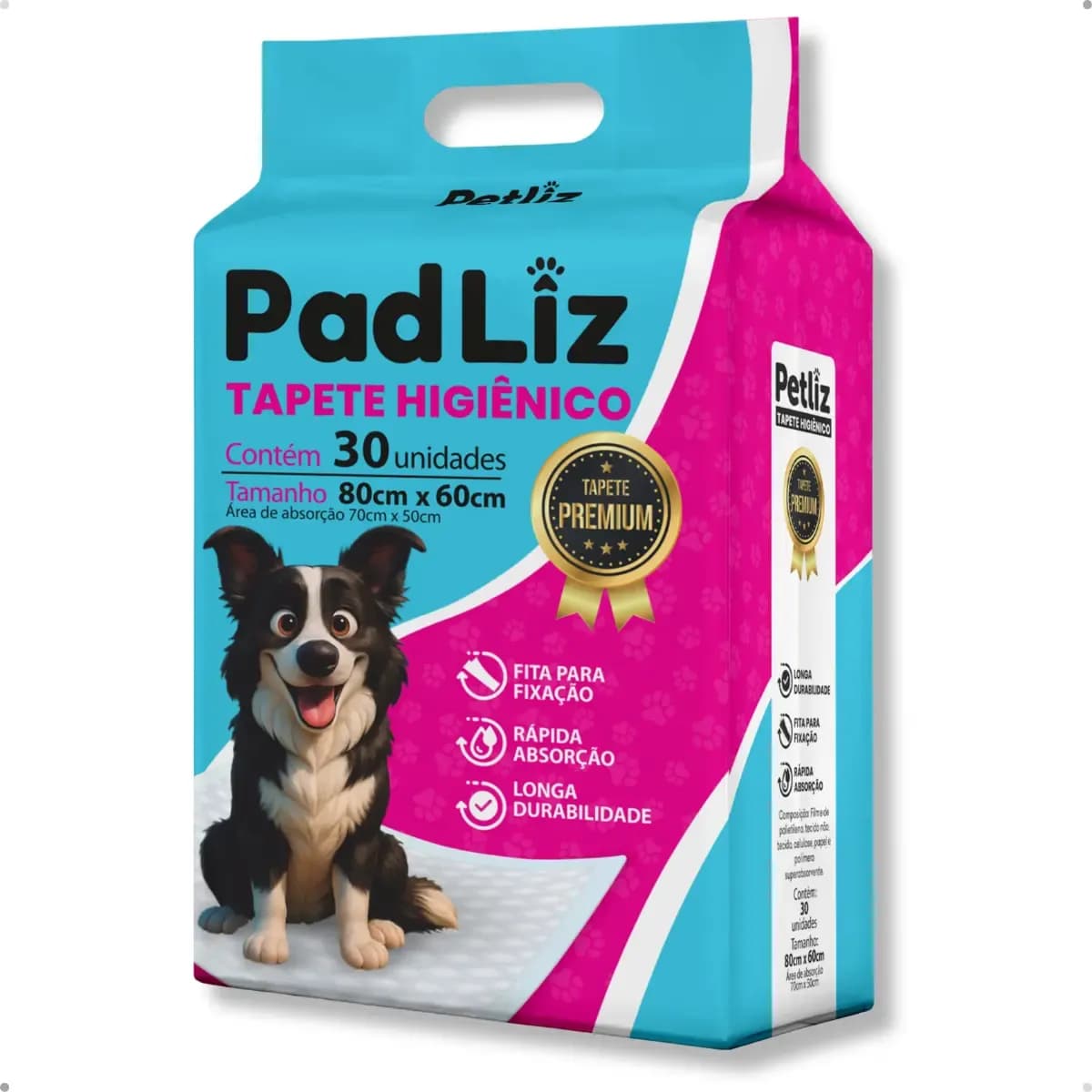 Tapete Higiênico Cachorro Premium Padliz 80x60cm 30 Unidades