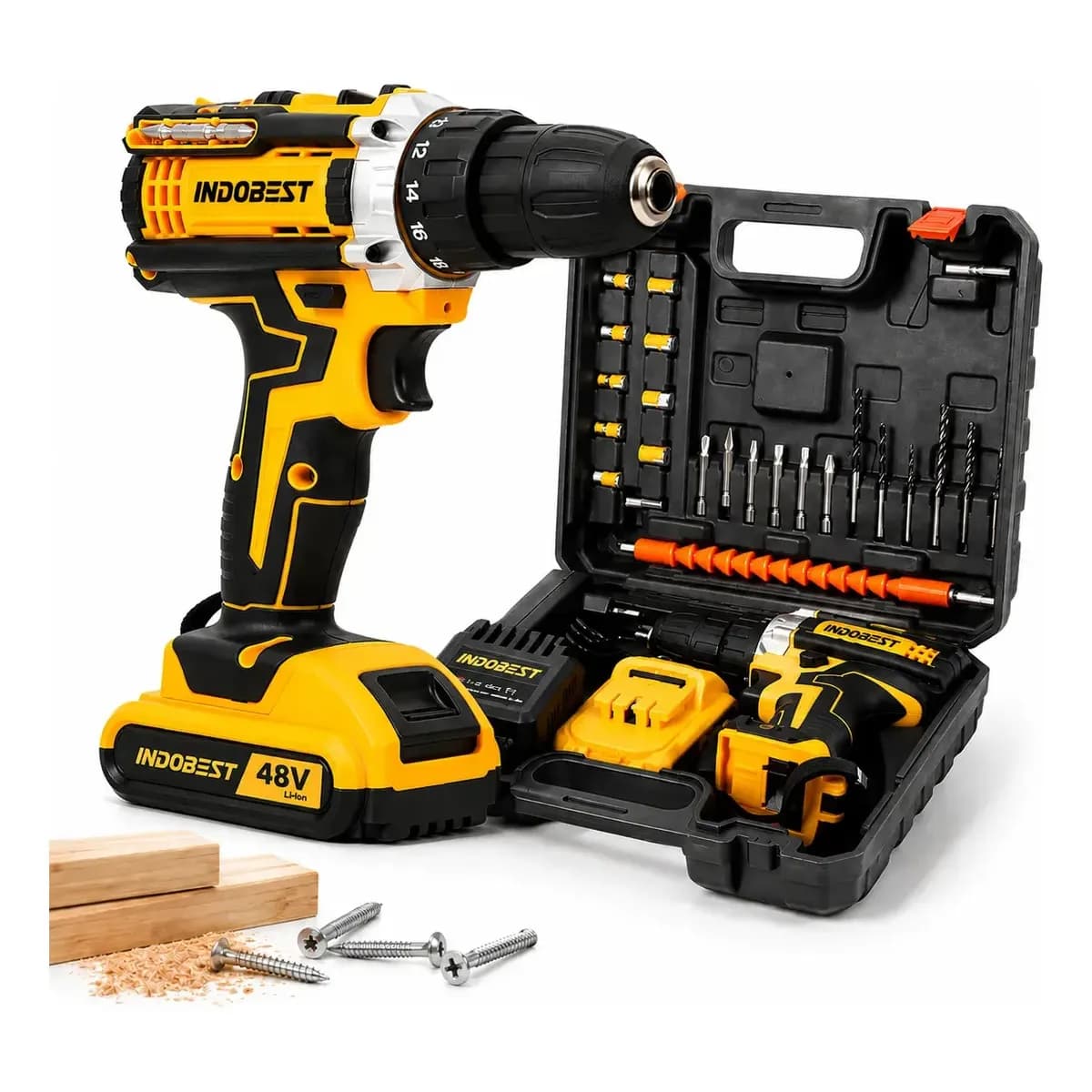 Parafusadeira Furadeira Sem Fio 2 Baterias 340w 1550 Rpm Cor Amarelo