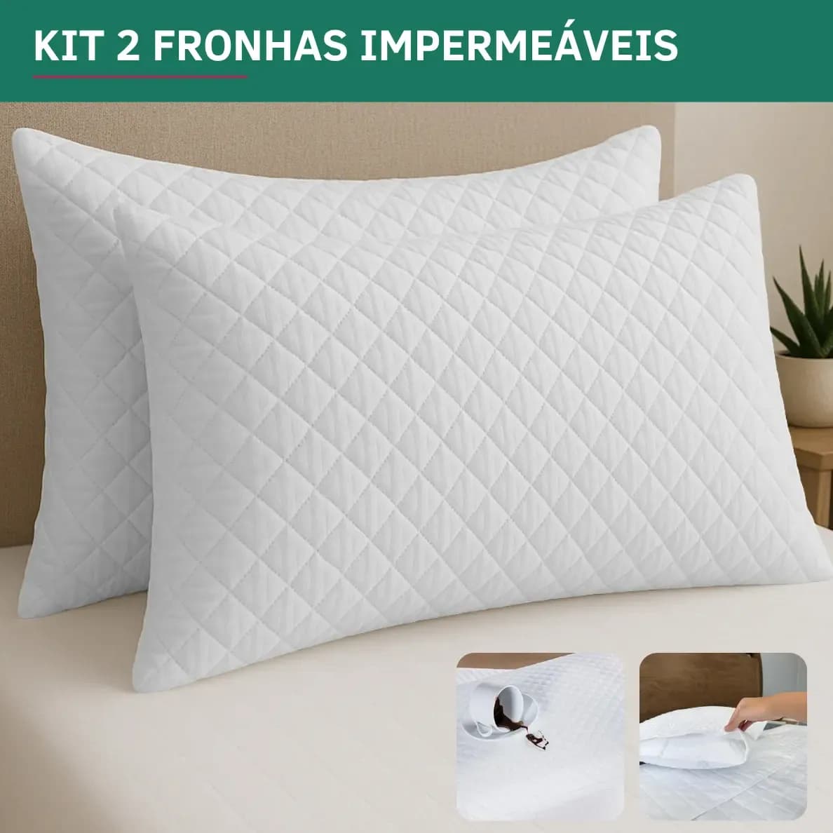 Kit 2 Capa Travesseiro Impermeavel Fronha Resistente Matelado Travesseiro