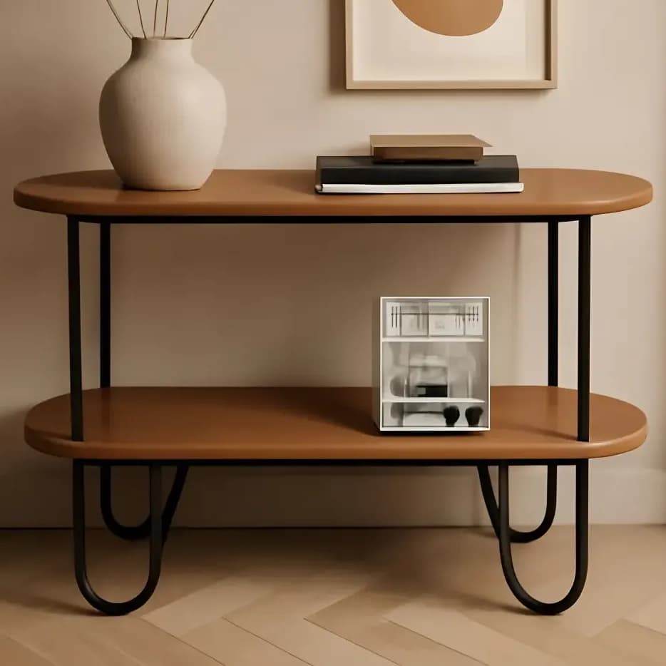 Aparador Requinte 120cm Loja DoceLar MDF Canela/Preto Pés Aço Sala Moderno