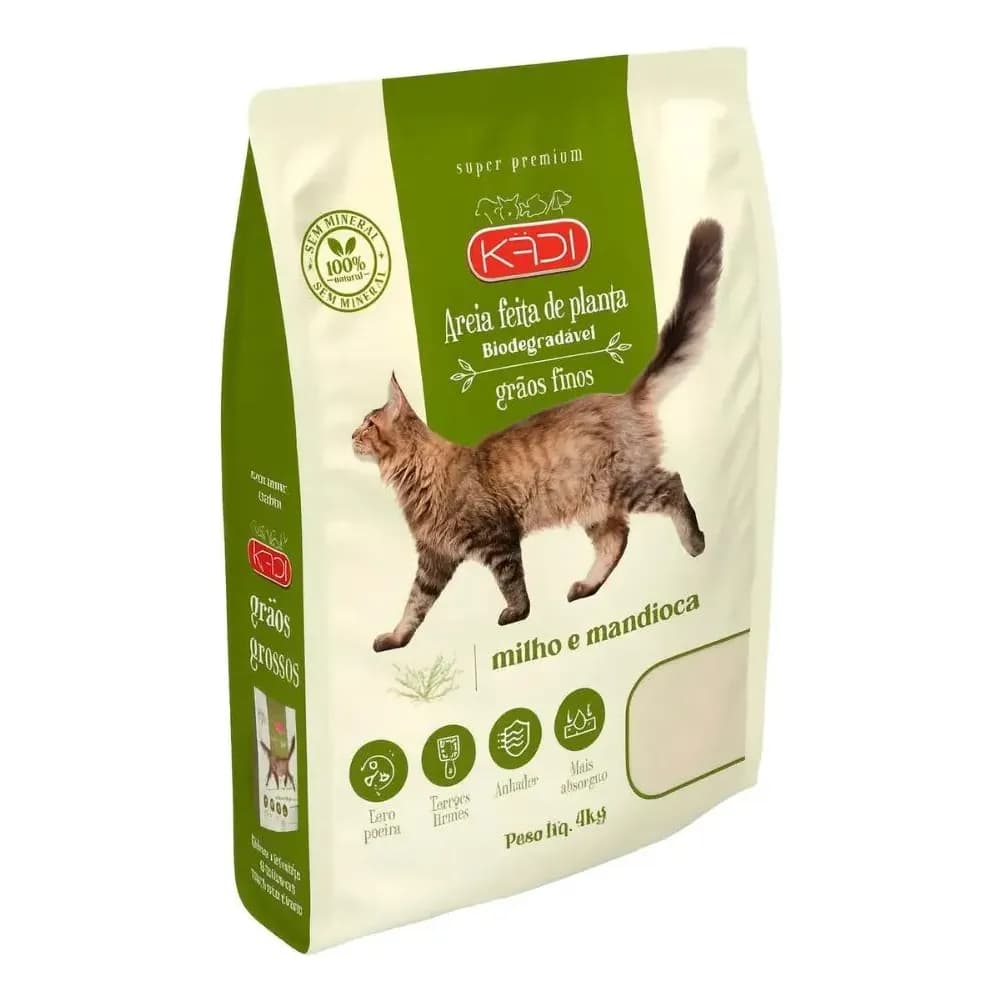 Kadi Areia Sanitária 4kg Grãos Finos Biodegradável Gatos