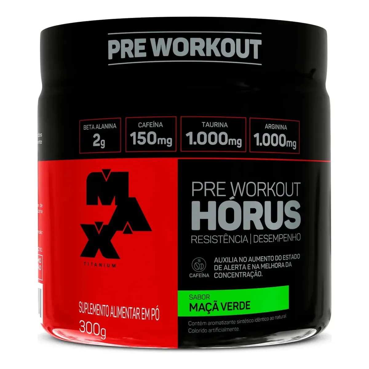 Pre Treino 300g Max Titanium Horus Suplemento em Pó Sabor Maçã verde