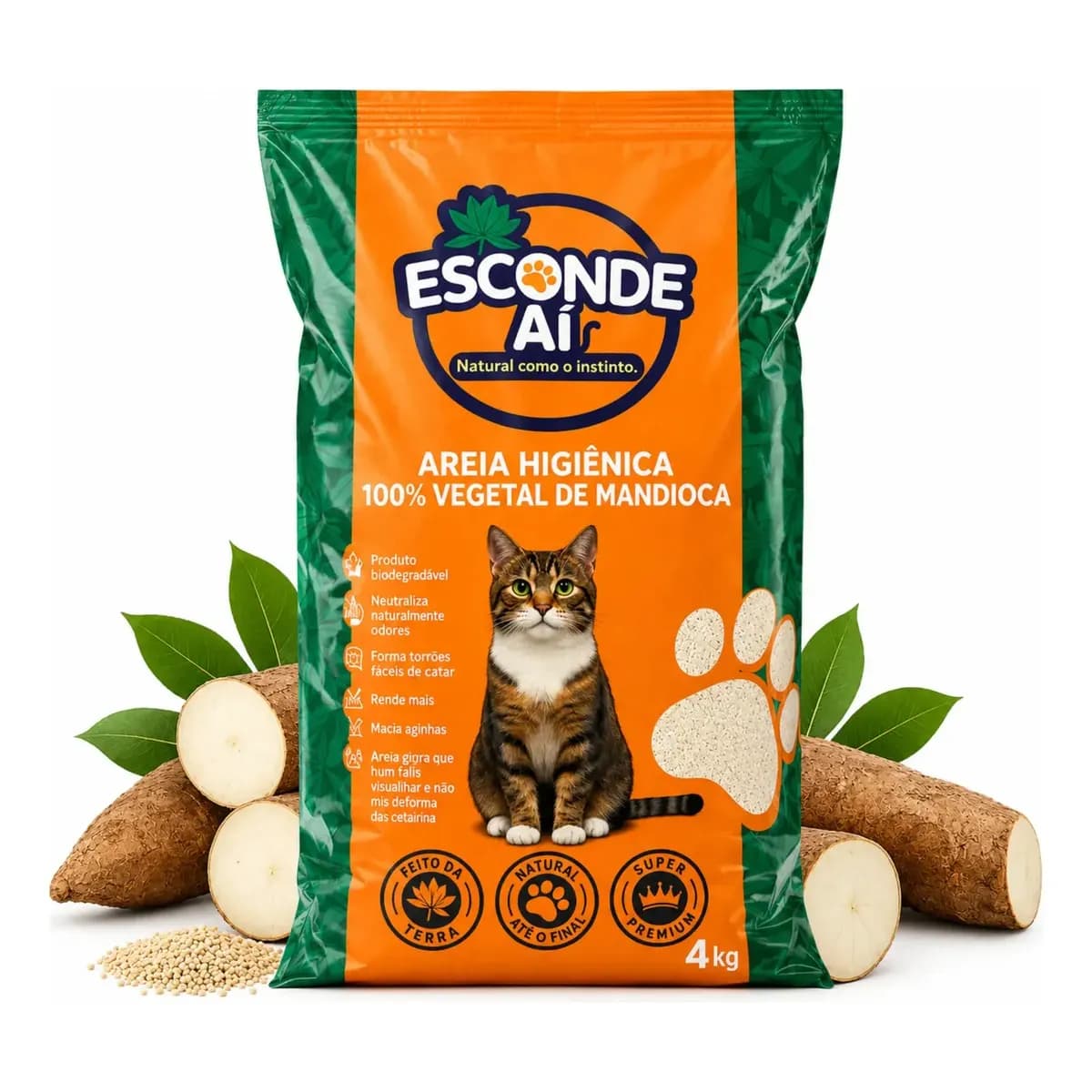 Areia Para Gatos De Mandioca Esconde Ai 4kg Biodegradável