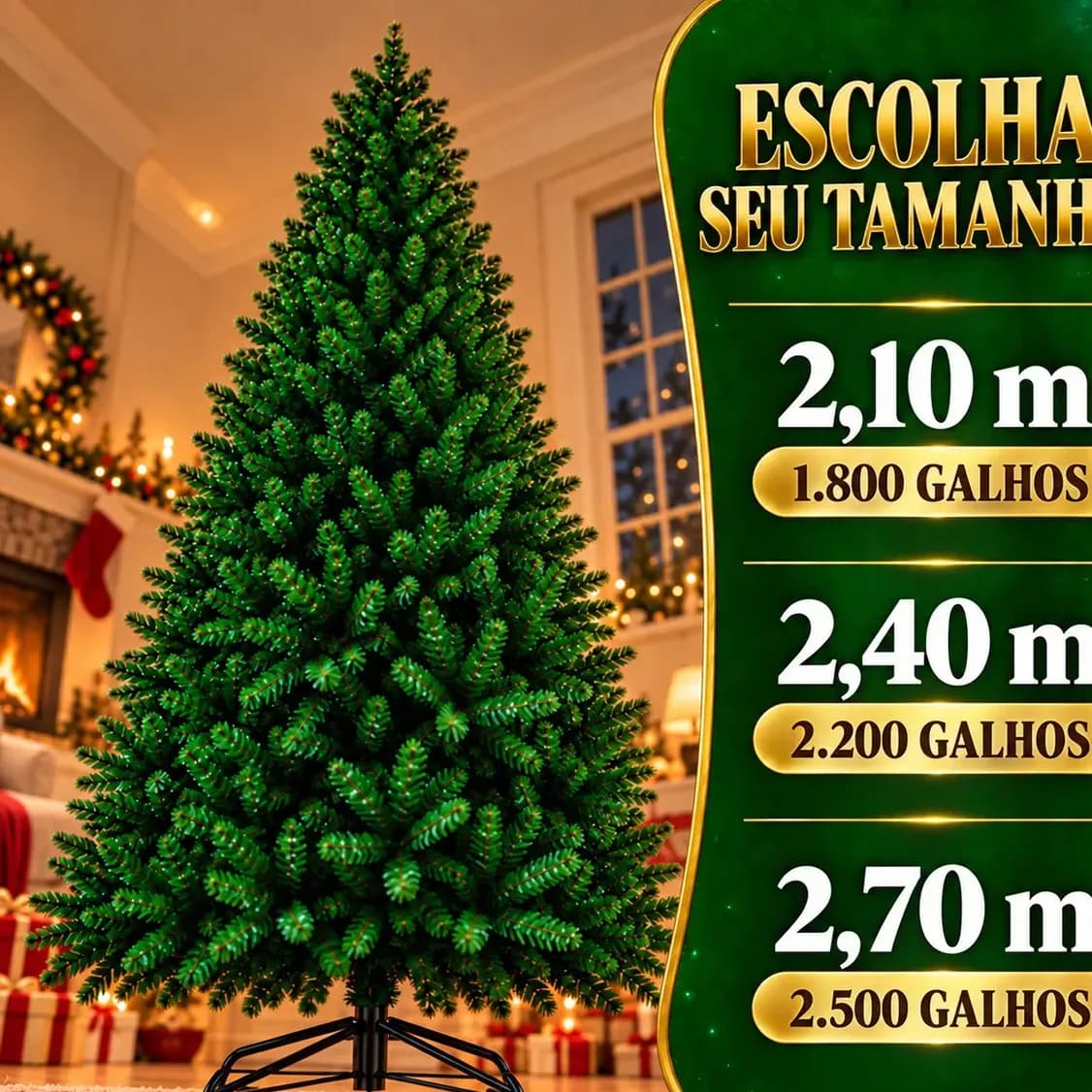 Arvore de Natal 210cm 1800 Galhos Pinheiro Tradicional 2,10m Metros Folhagem Cheia Grande Verde Vibrante Suporte de Ferro Montagem Fácil e Rápido Galho Articulavel Luxo Decorativa D Densen
