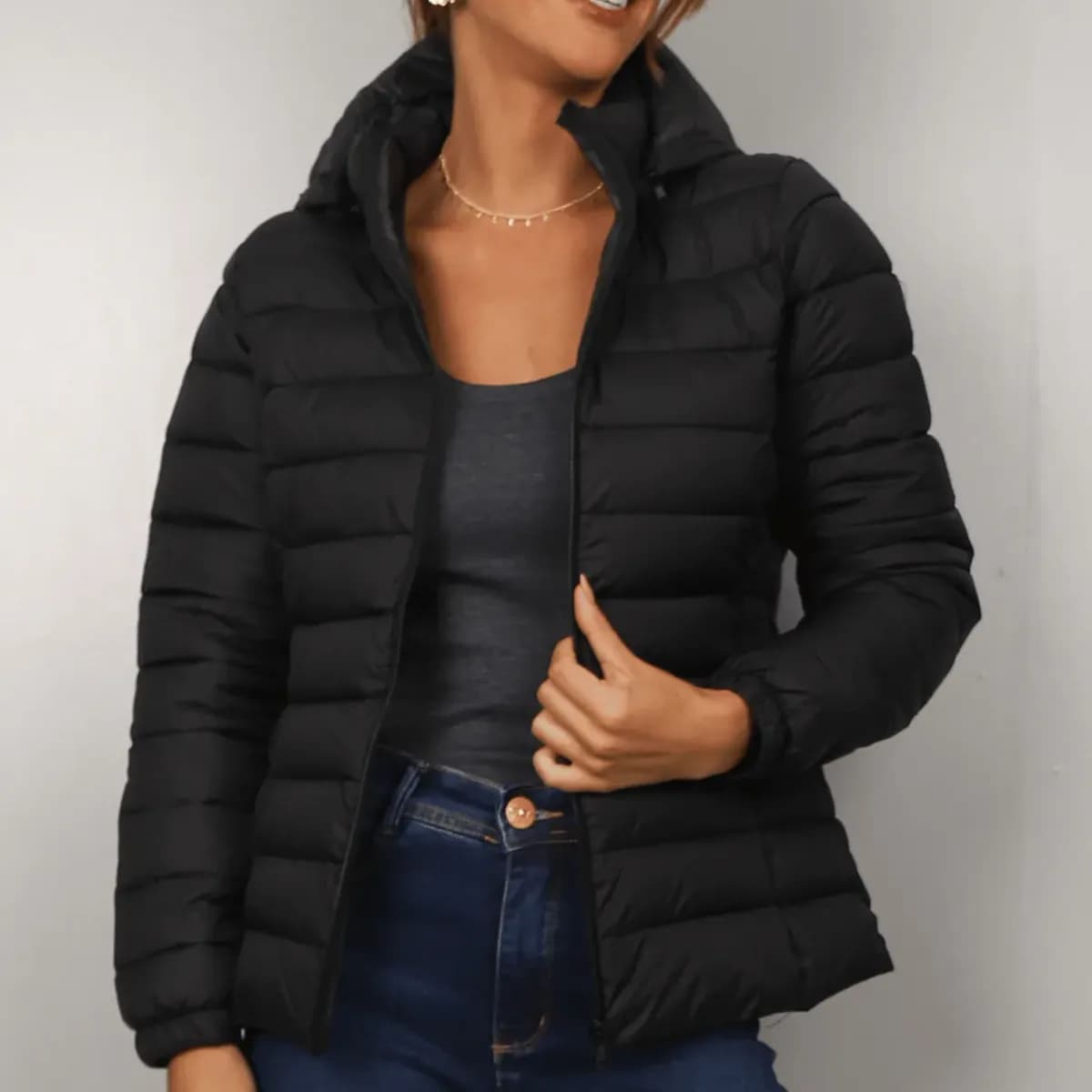 Jaqueta Feminina Bobojaco Impermeável Puffer Capuz Removível