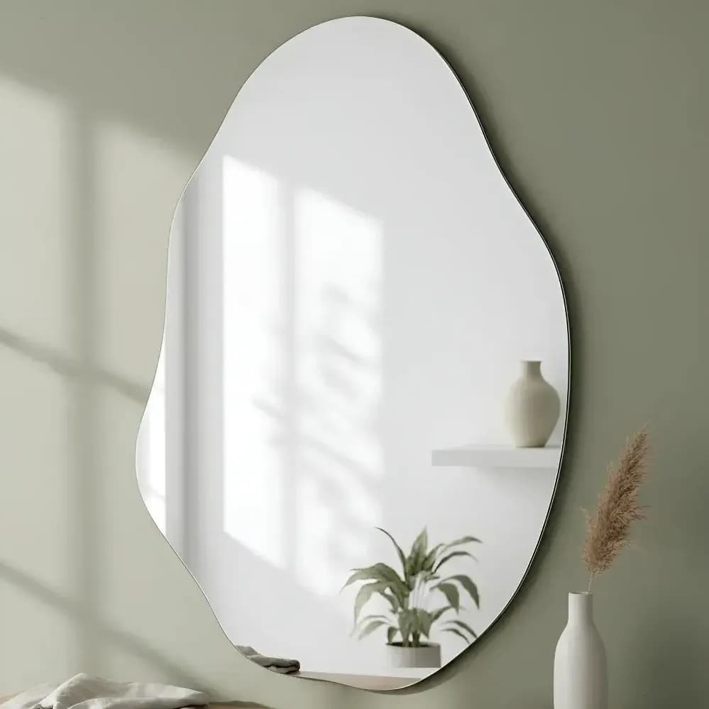 Espelho Orgânico Decorativo 70x50cm Lopazzi Design Moderno Luxo Lapidado Com Fita Dupla Face Fixação Forte Sem Furos... Sem Moldura Sem Moldura
