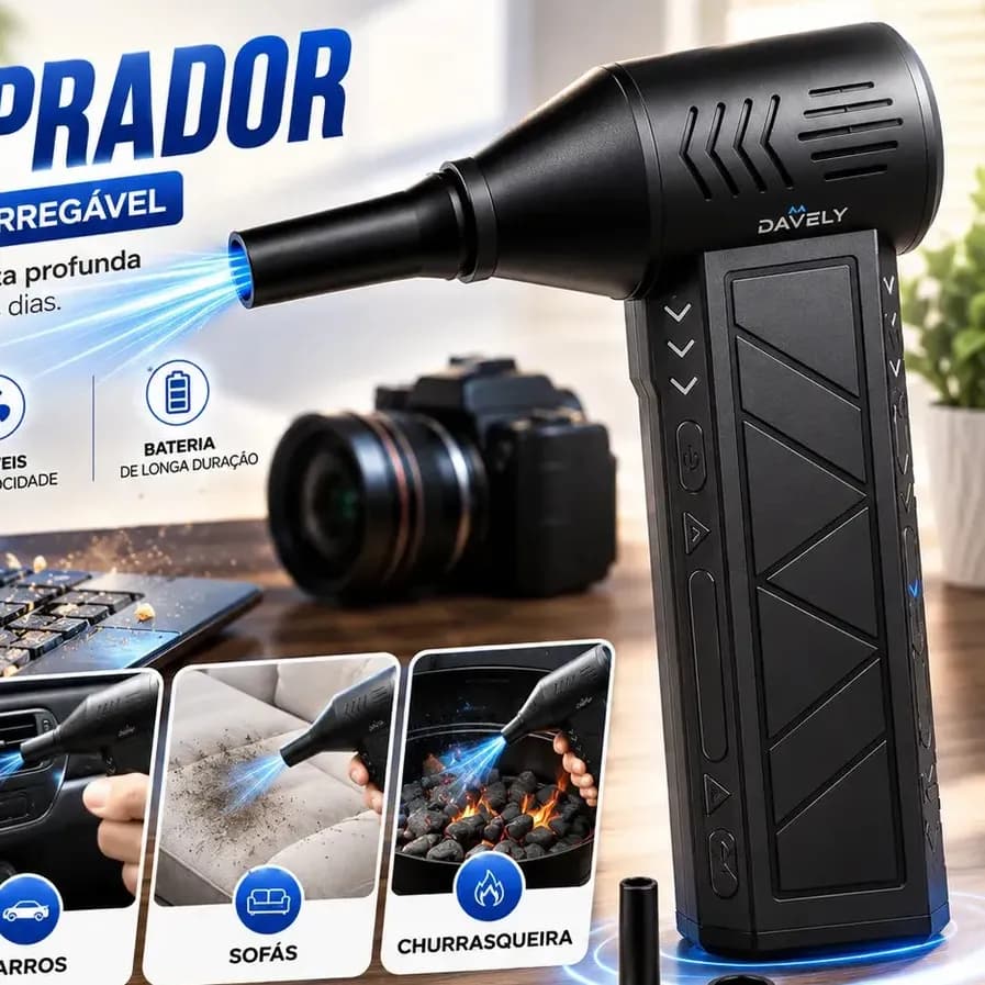 Mini Ventilador Soprador Ar Turbo 130000rpm Assoprador Sem Fio Recarregável Usb 3 Níveis Jato Forte Portátil Multiuso Limpeza Teclado Carro Acende Churrasqueira Davely