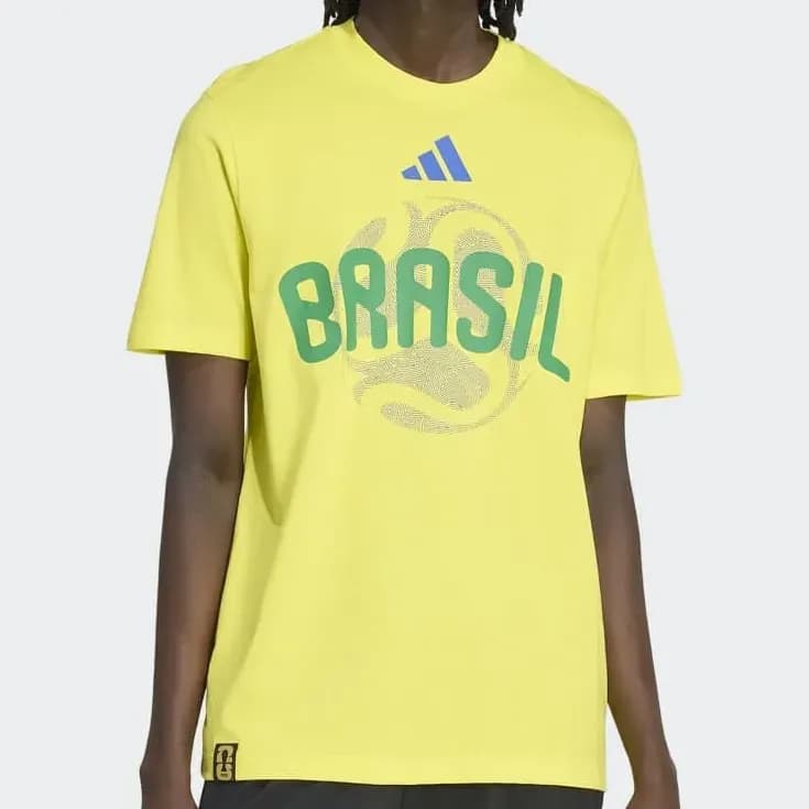 Camiseta Masculina Brasil Copa Do Mundo Da Fifa 26 adidas Amarelo Estampa Localizada M Liso
