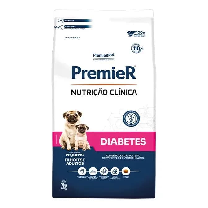 Premier Diabetes Cães Pequenos Saúde e Controle Glicêmico Super Premium 2kg