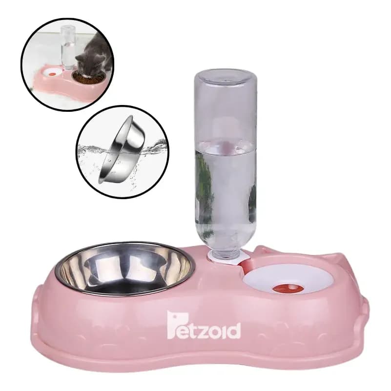 Comedouro E Bebedouro Automático Para Cães E Gatos Filhotes Cor Rosa