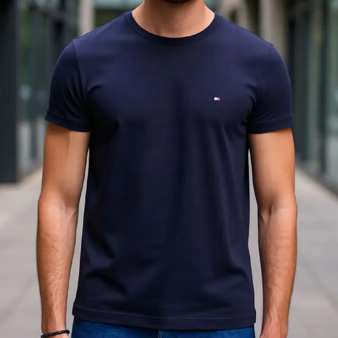 Camiseta Tommy Hilfiger Core Stretch Slim Thmw0mw27539thdw5g Desert Sky_blue Liso G