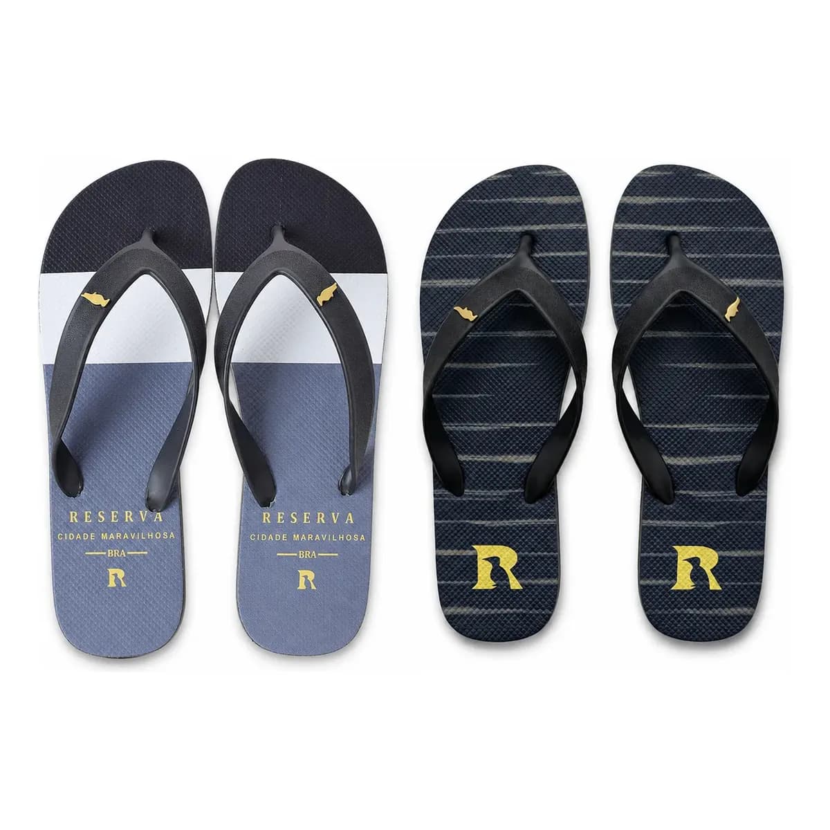 Kit 2 Pares Chinelo Masculino Reserva Confortável E Macio Preto Dourado E Preto Cinza 41/42