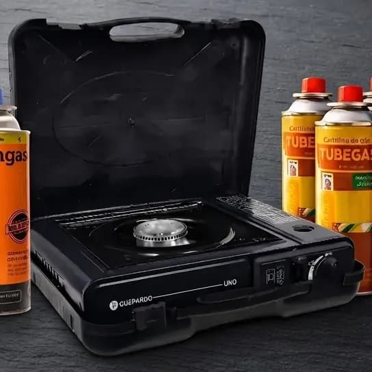Kit Fogareiro Fogão Portátil Pesca Camping +4un Refil Carga
