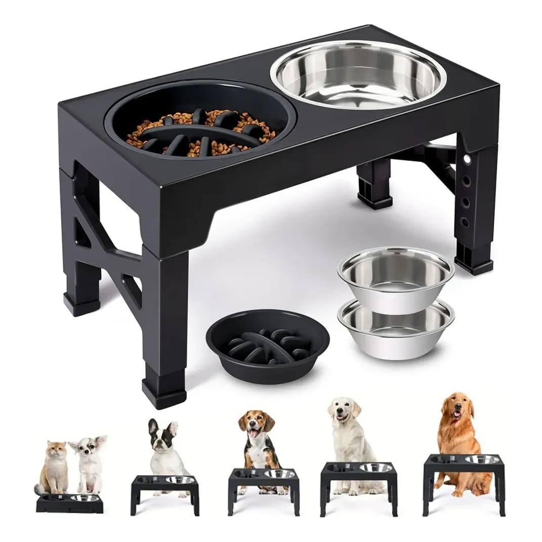 Comedouro Bebedouro Elevado Cães Regulável Dobrável 0 Preto