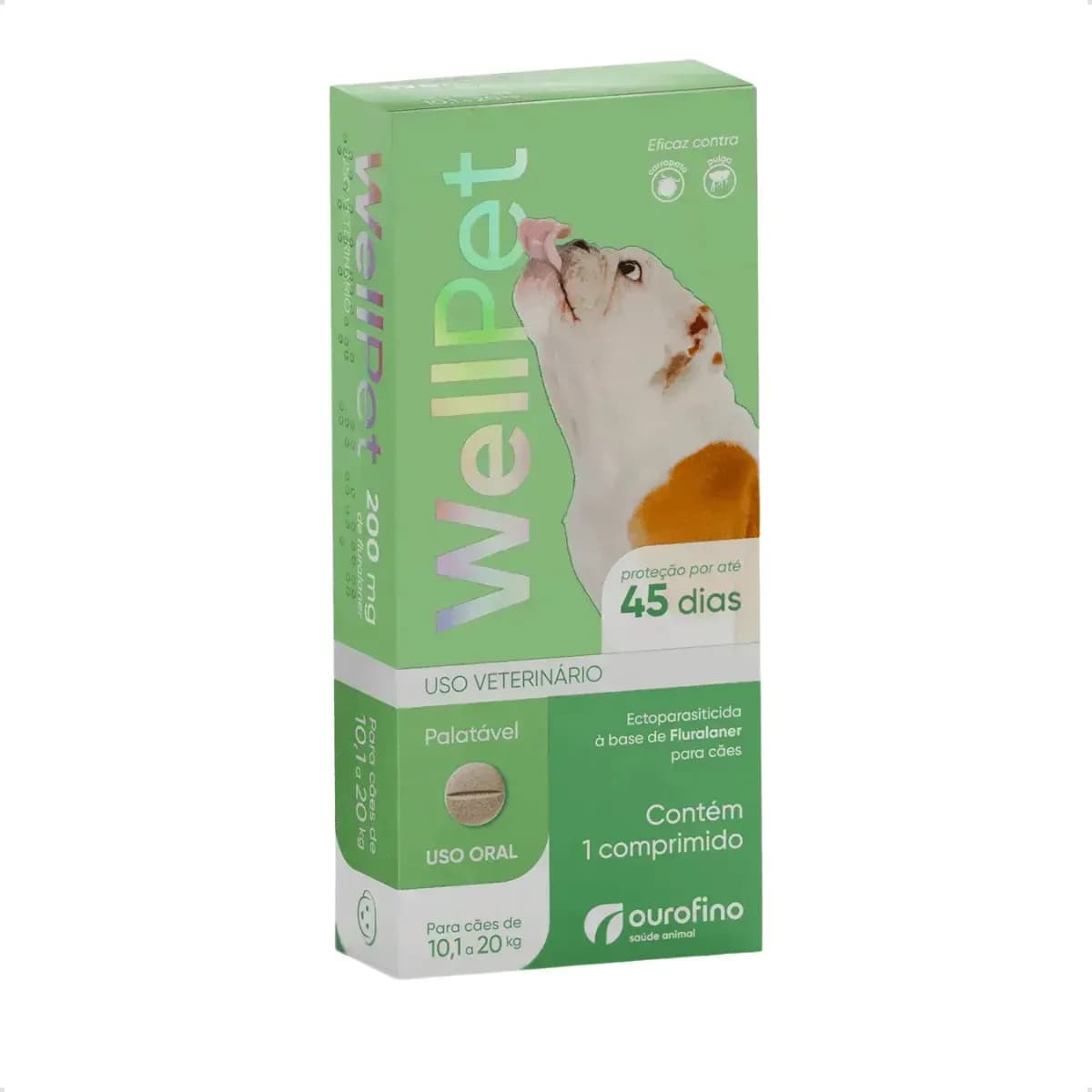 WellPet 200mg Ourofino Antipulgas e Carrapatos para Cães 10,1 a 20kg 1 Comprimido