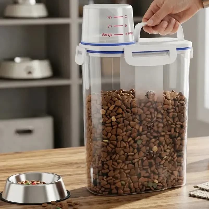 Porta Ração Pote Com Tampa Pet Gato Cachorro Dispenser 2l Transparente