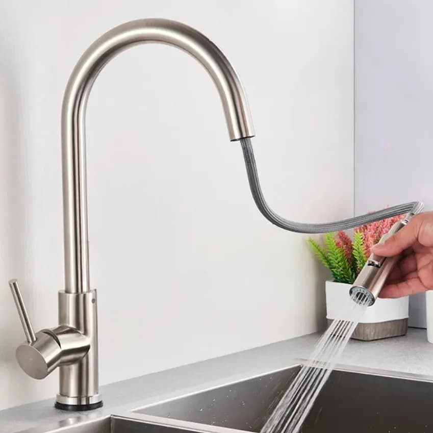 Torneira Para Pia Cozinha Bancada Gourmet Monocomando Escovada Acabamento Aço Inox 304 Cor Prateado Escovado Winda Prateado Escovado