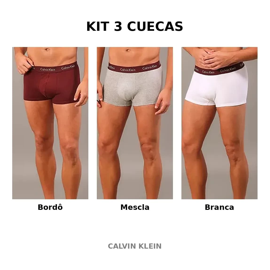 Kit 3 Cuecas Calvin Klein Low Rise Trunk Bordô Liso G