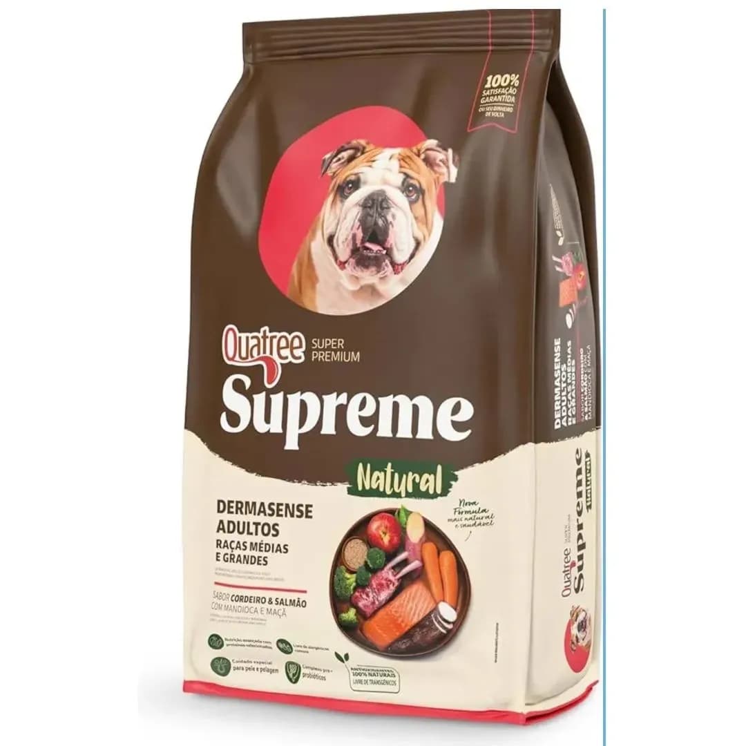 Ração Seca Quatree Supreme Dermato para Cães Adultos Sabor Cordeiro/Salmão 15kg