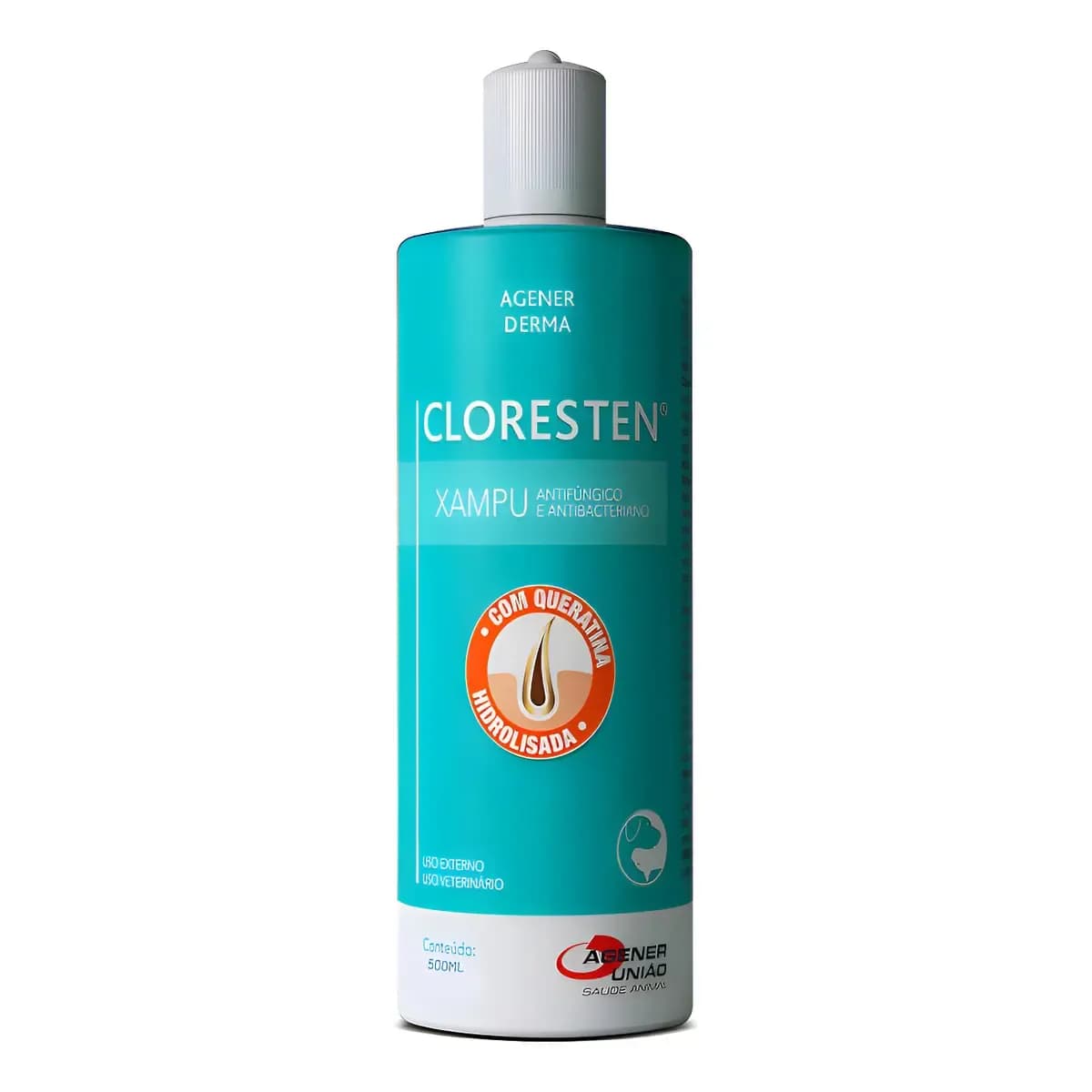 Shampoo Agener União Cloresten Antibacteriano e Antifúngico para Cães e Gatos 500 mL