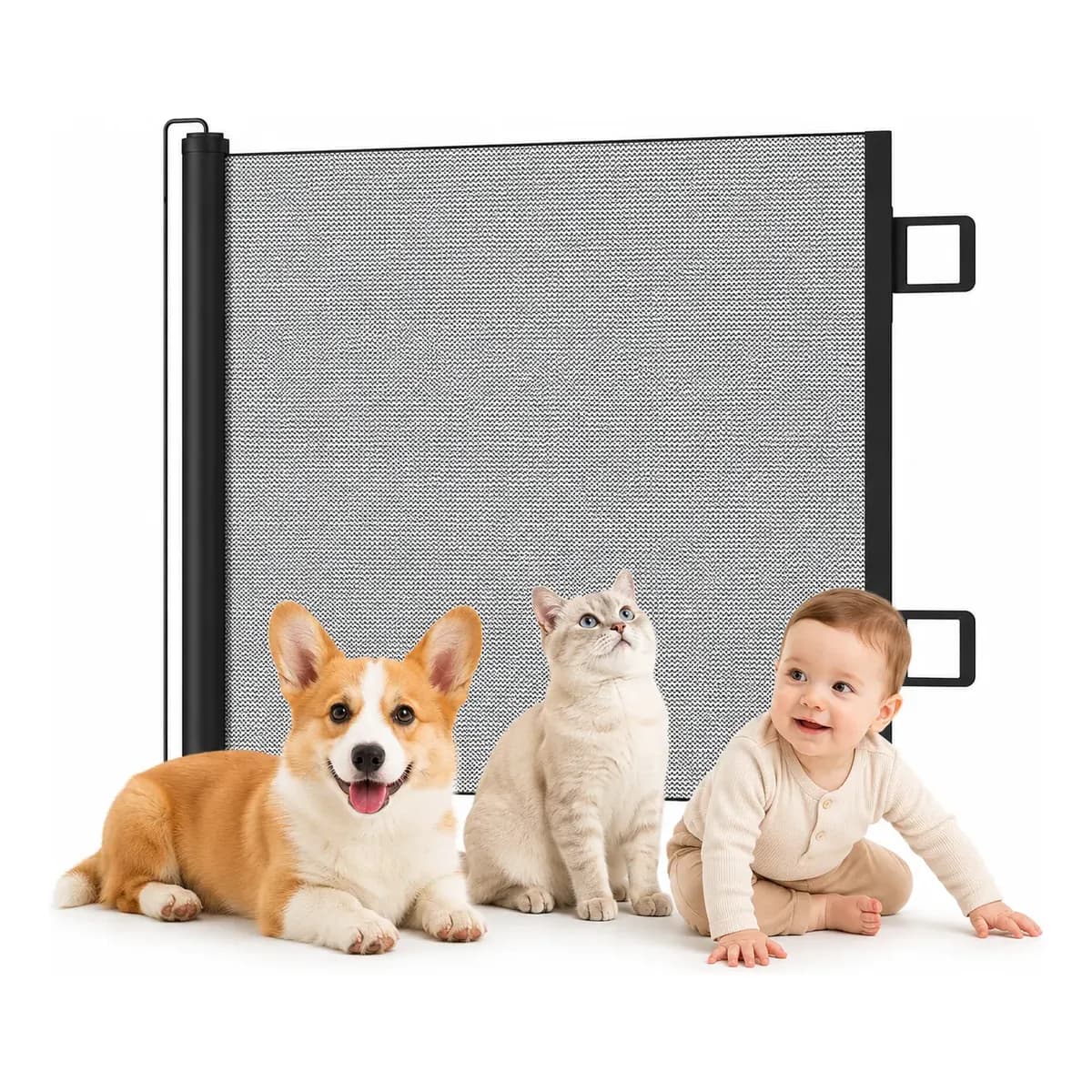 Portão Retrátil Pet Tela Para Cachorro Sem Furar 130x79cm Preto