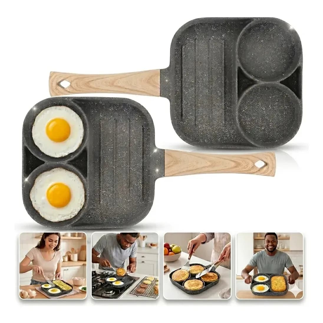 Frigideira Antiaderente 3 em 1 Cozinha Ovos Hambúrguer Carne Quadrada Fogão Indução Compacta Alumínio 17cm Preto Marca Topyhome