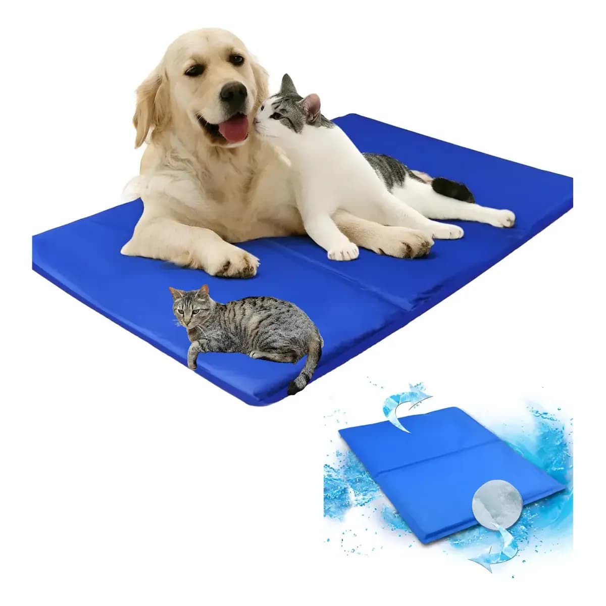 Tapete Refrescante Gelado Para Cachorro Gato Cão 65cm X 50cm Azul Liso