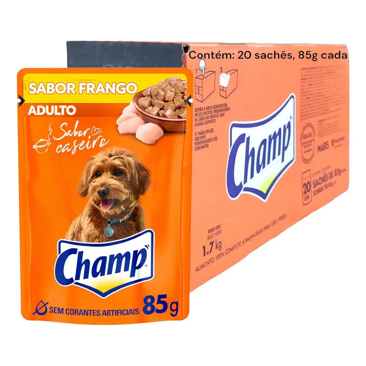 Caixa Ração Umida Champ Adulto Frango 20 Unidades 85g