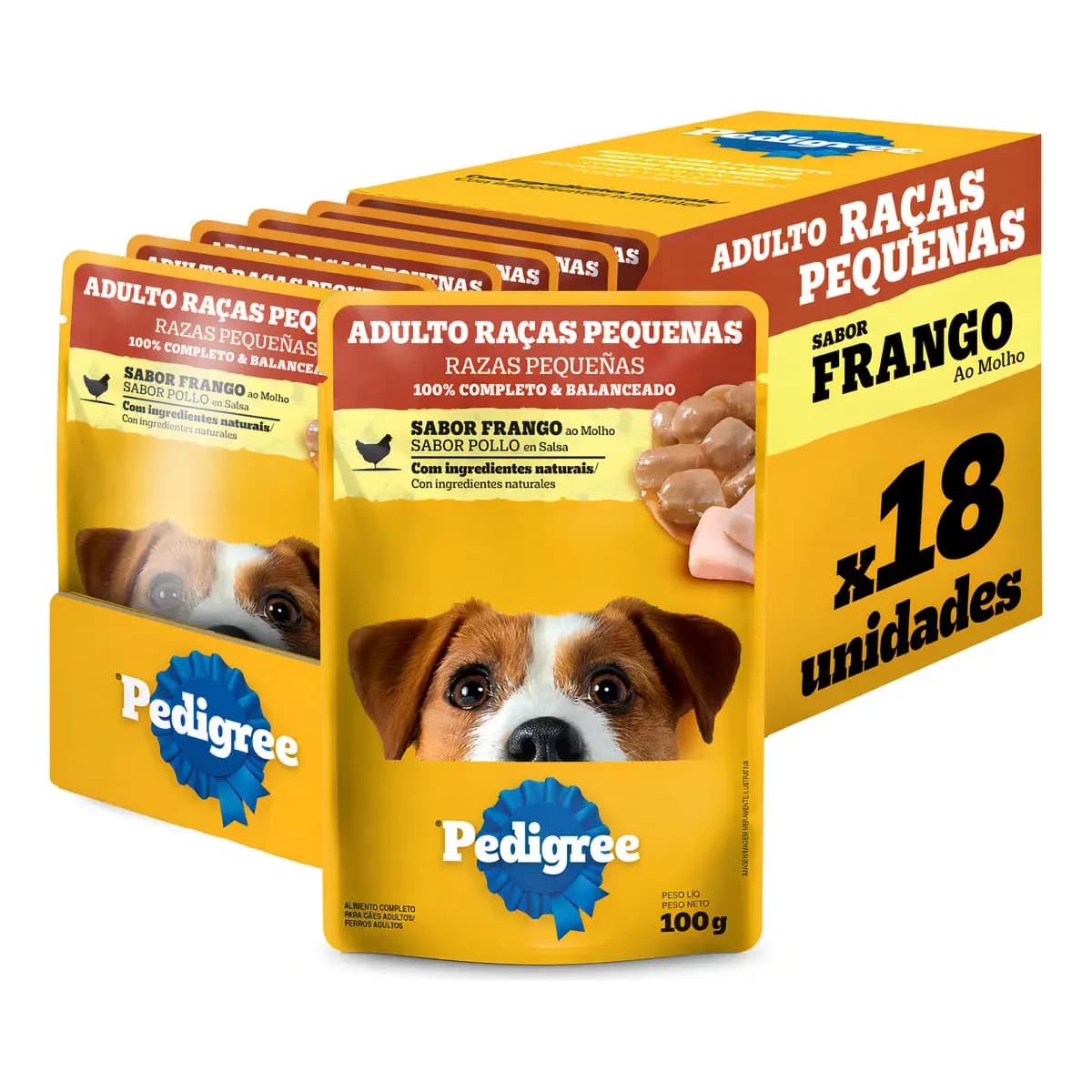 Kit Ração Úmida Pedigree Sachê Frango Cães Adultos 18 Un
