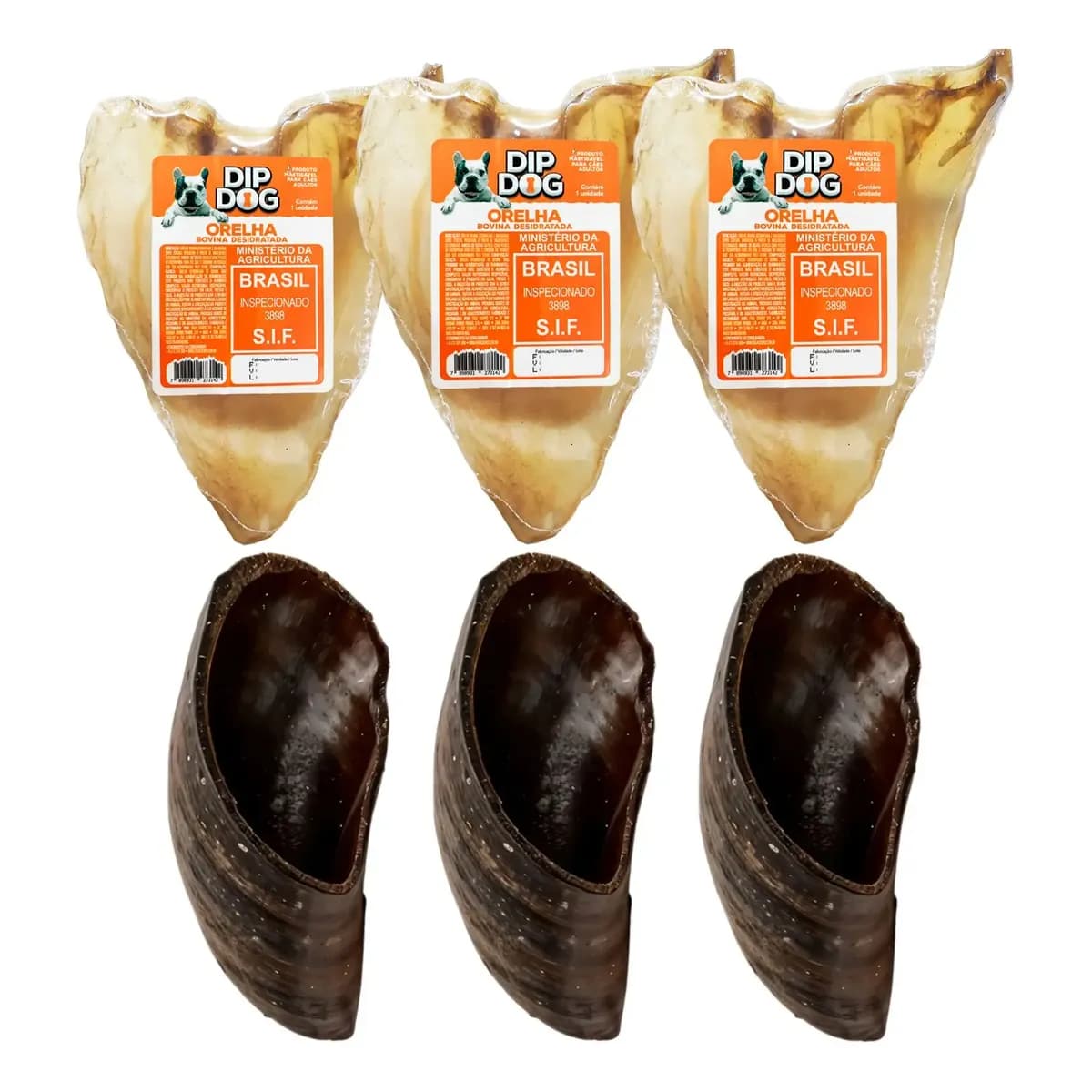 Kit 3 Casco De Boi Para Caes 3un Orelha Bovina Desidratada Natural