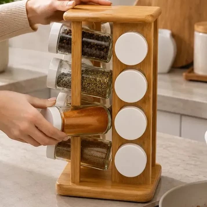 Porta Temperos Giratório com 16 frascos de vidro