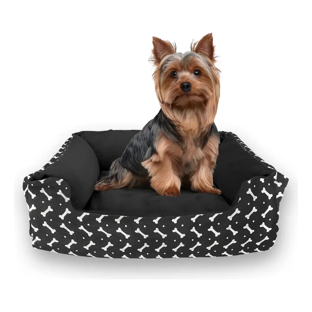 Caminha Pet Para Cães Retangular Capa Lavável Impermeável P Cor Preto Desenho Preto Ossinho