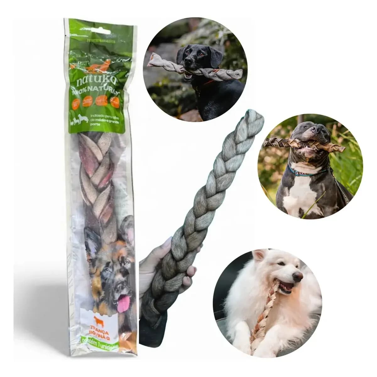 Trança Pele Bovina Natuka Mordedor Natural Para Cachorro Tamanho - G