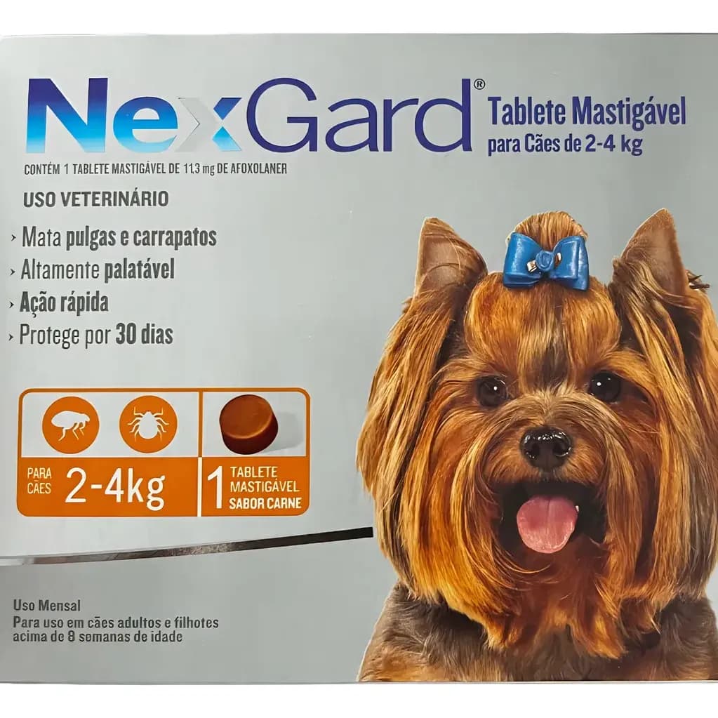 NexGard Antipulgas E Carrapatos Para Cães de 2kg a 4kg 1 Tablete Mastigável Proteção de 30 Dias