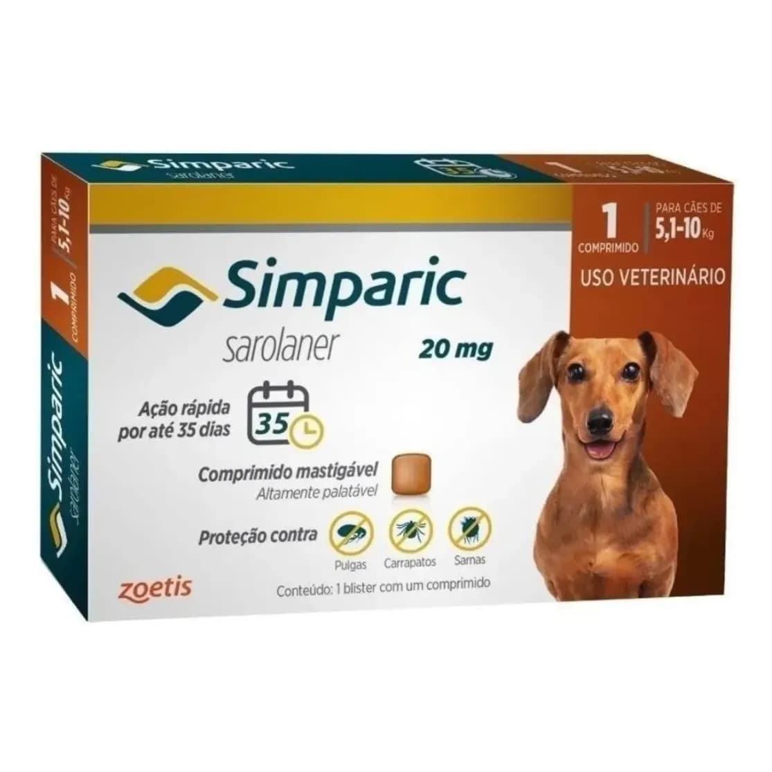 Simparic Antipulgas 20mg 1 Comprimido para Cães 5 a 10kg Zoetis