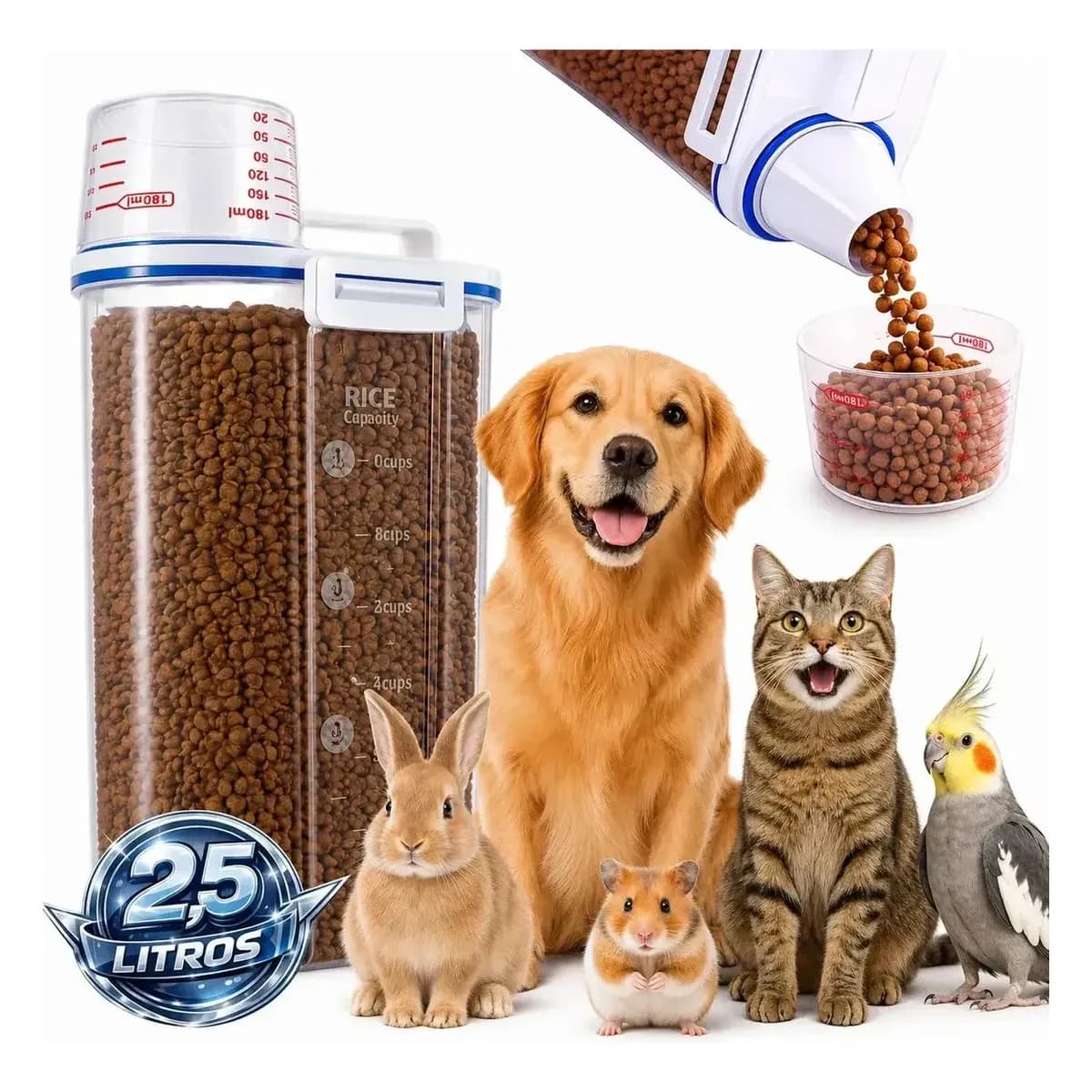 Porta Ração Pote Com Tampa Pet Gato Cachorro Dispenser Porta Racao Pote Container Porta Ração Dispenser Cor Transparente Capacidade 2,5 Litros Drop Shopy