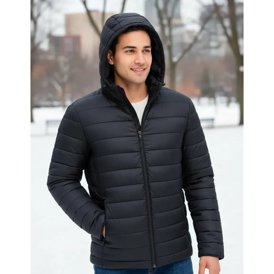 Bobojaco Masculino Impermeável Térmico Corta Vento Capuz Preto P Liso