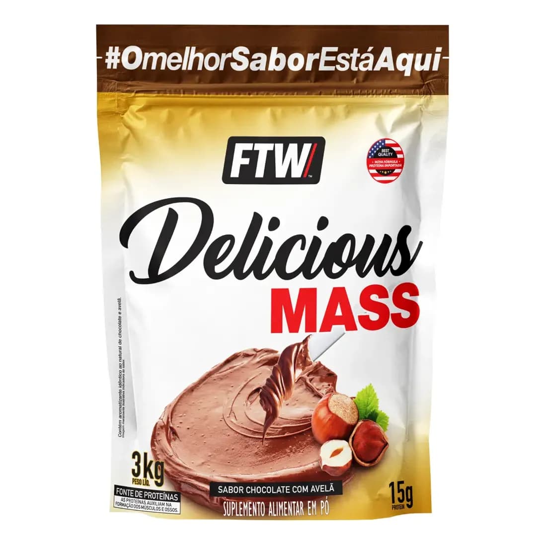 Delicious Mass Hipercalórico Refil 3kg Sabor Creme de Avelã - FTW