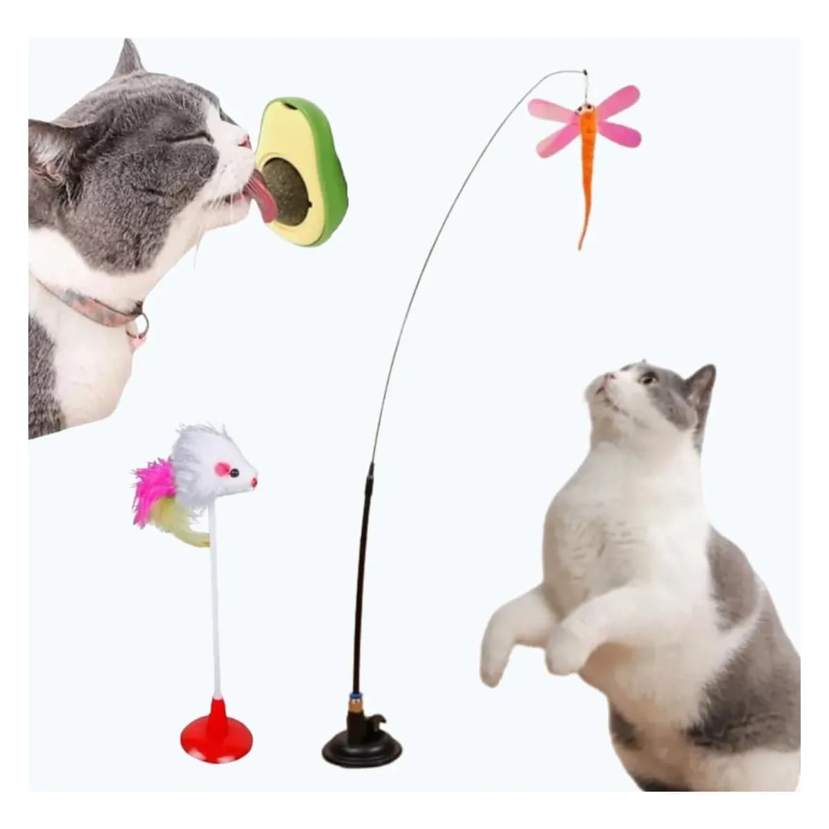 Kit 3 Brinquedo Gato Varinha Com Ventosa Fixa Chao Catnip Vara Com Bichinho