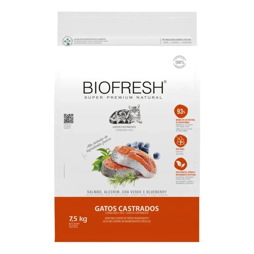 Ração Biofresh Super Premium Gato Castrado Adulto Sabor Salmão 7,5kg