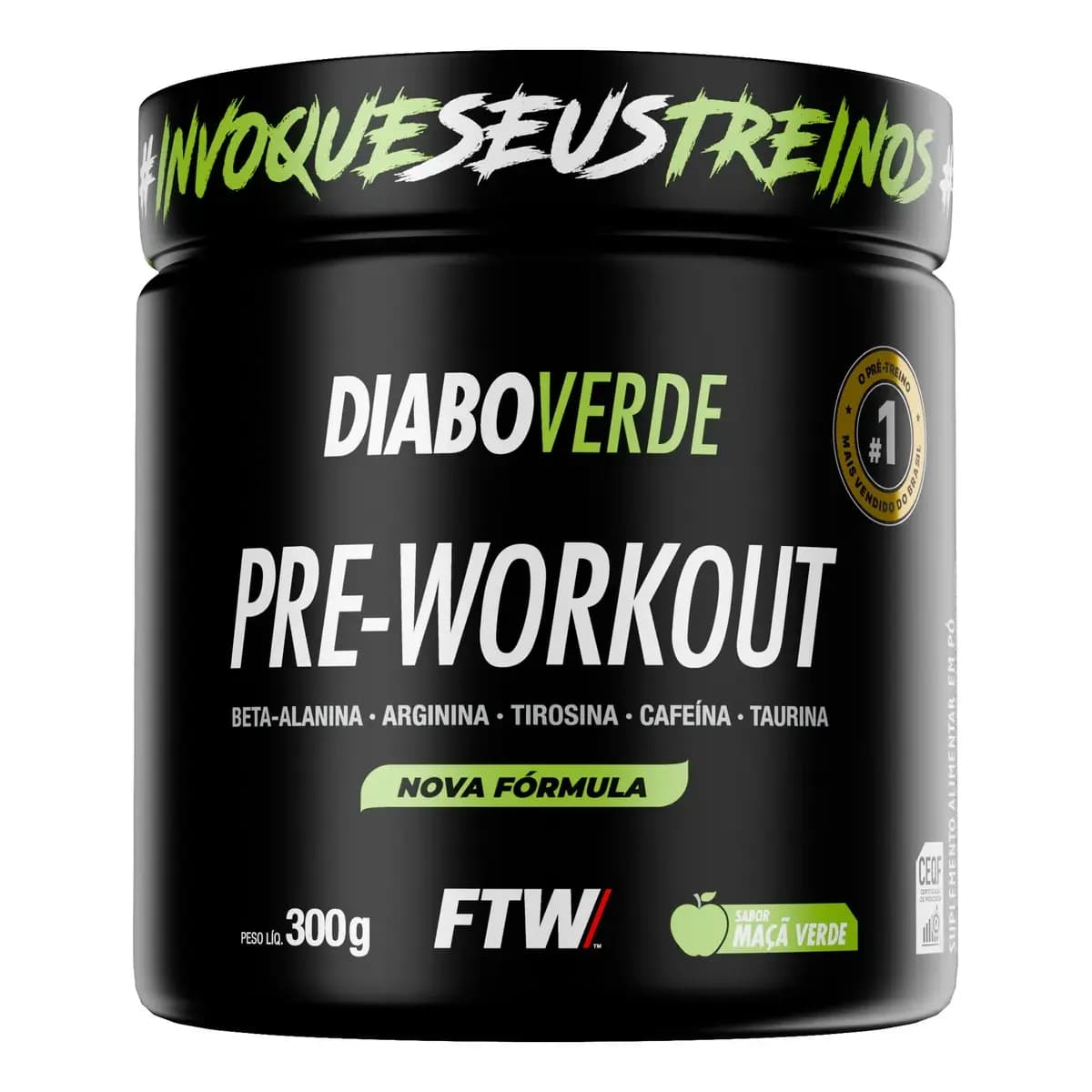 Pré Treino Pre Workout DIABO VERDE Pote 300g Sabor Maça Verde FTW
