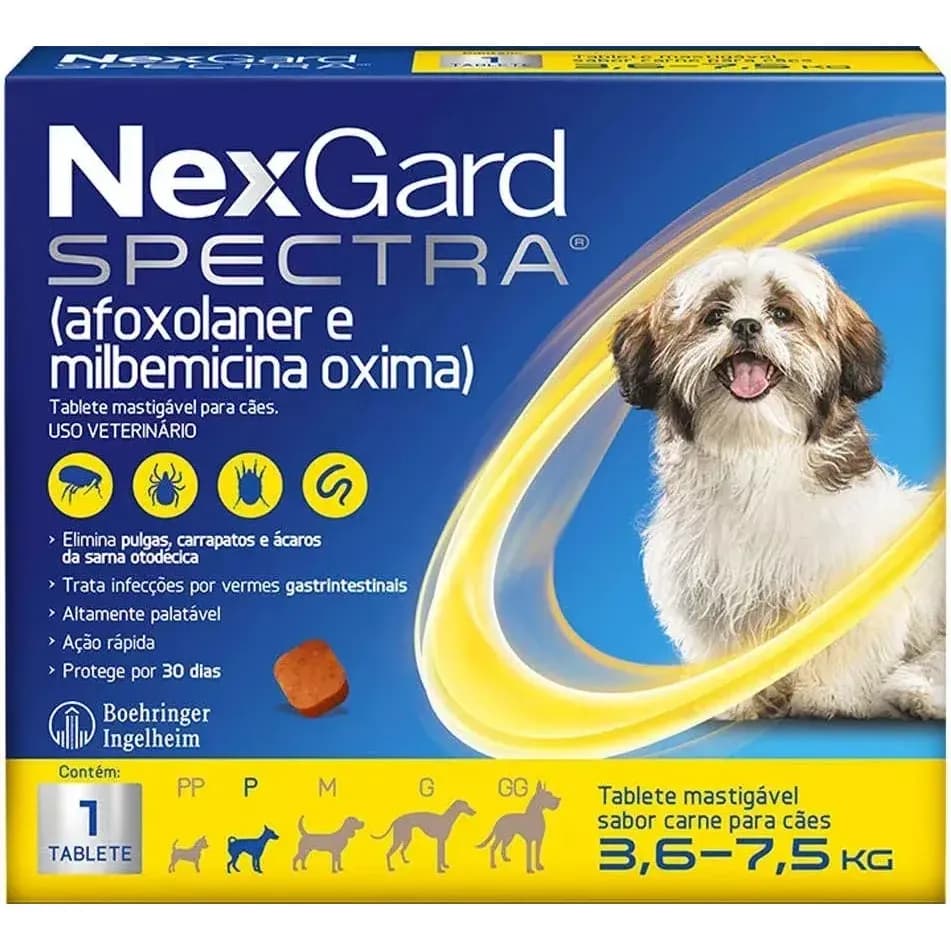 NexGard Spectra Antipulgas e Vermífugo Cães 3,6kg a 7,5kg