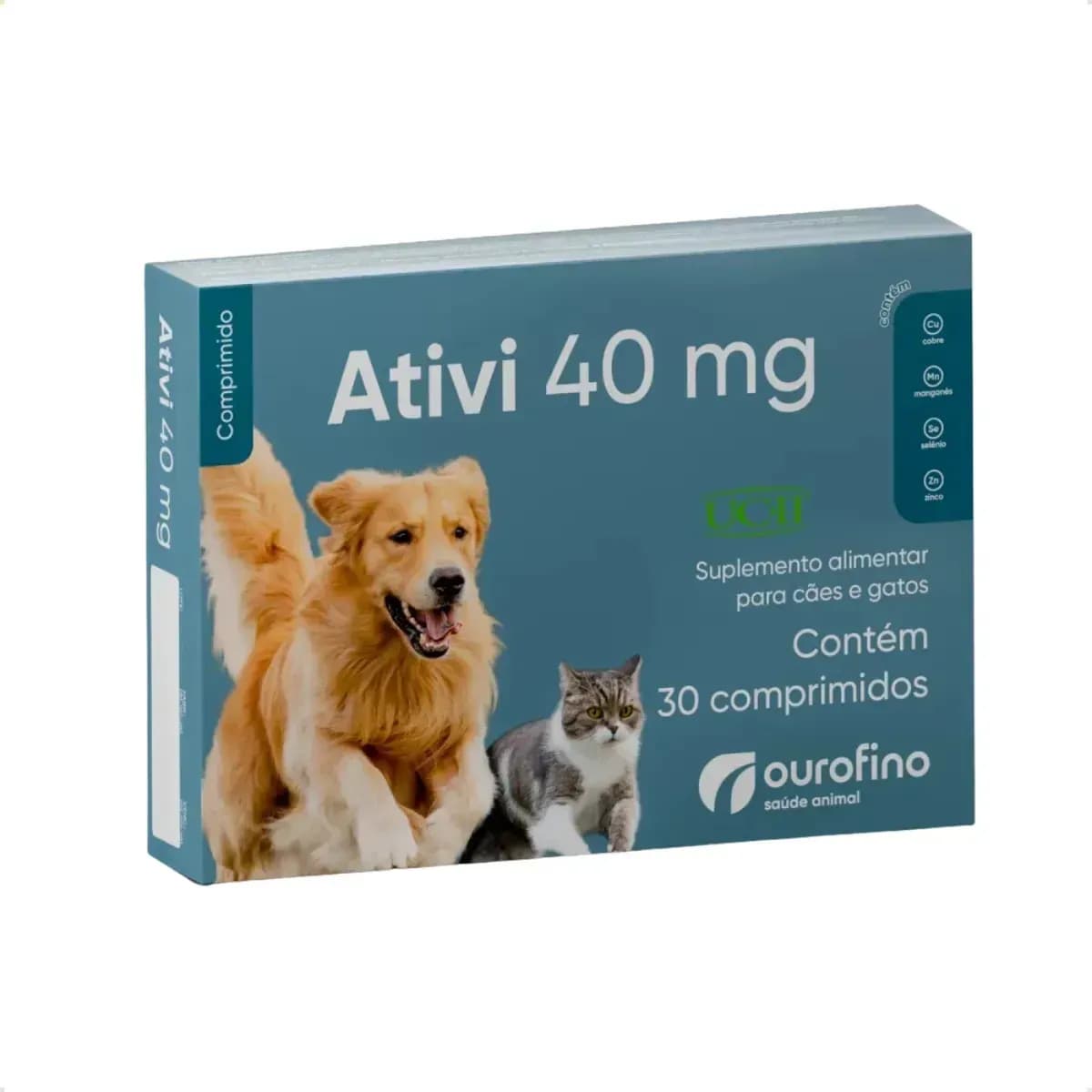 Ativi 40mg Suplemento Cães/Gatos 30 Comprimidos Colágeno Articulações Ourofino
