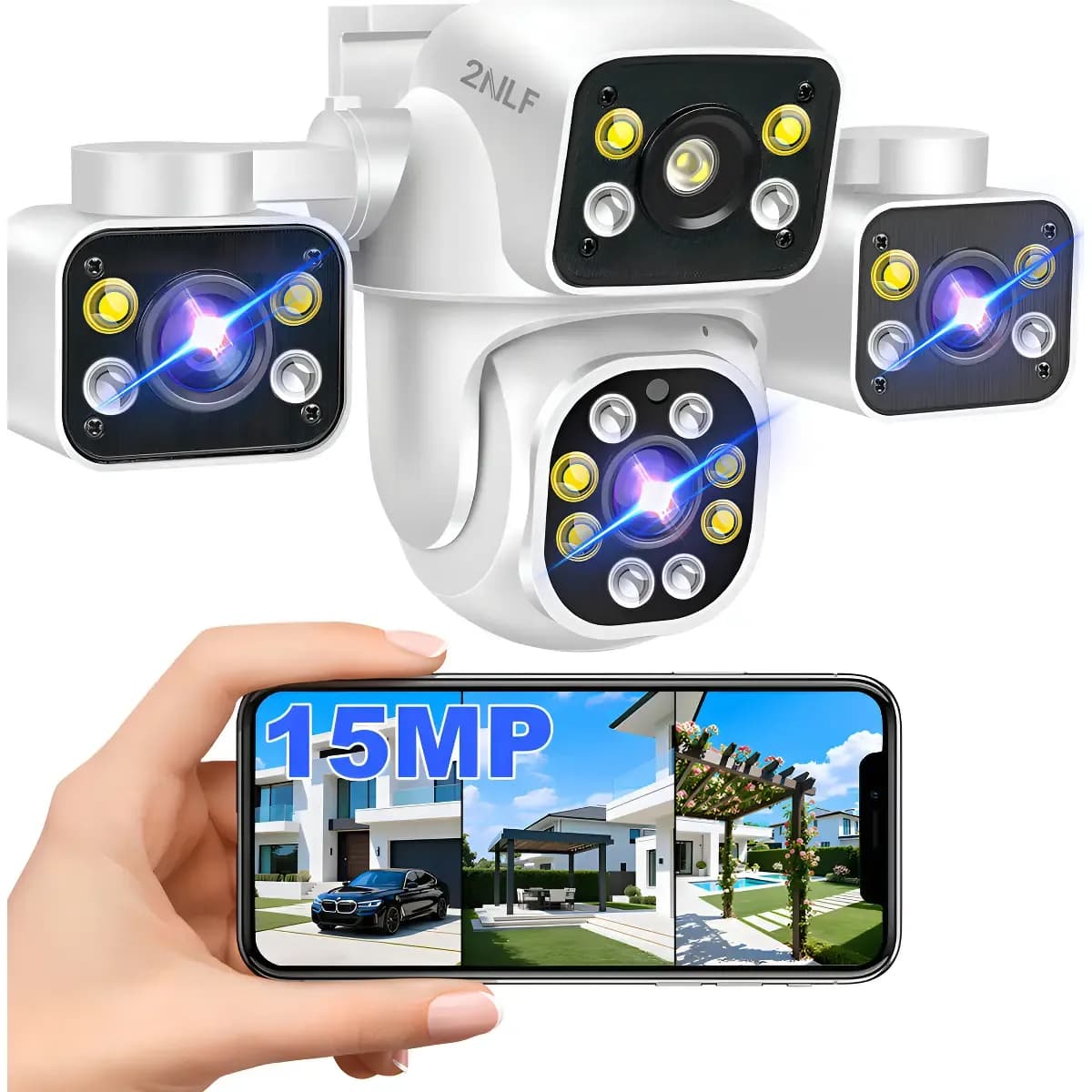 2nlf® 3 Lentes Câmera De Segurança Wi-fi Externa 360° 15mp