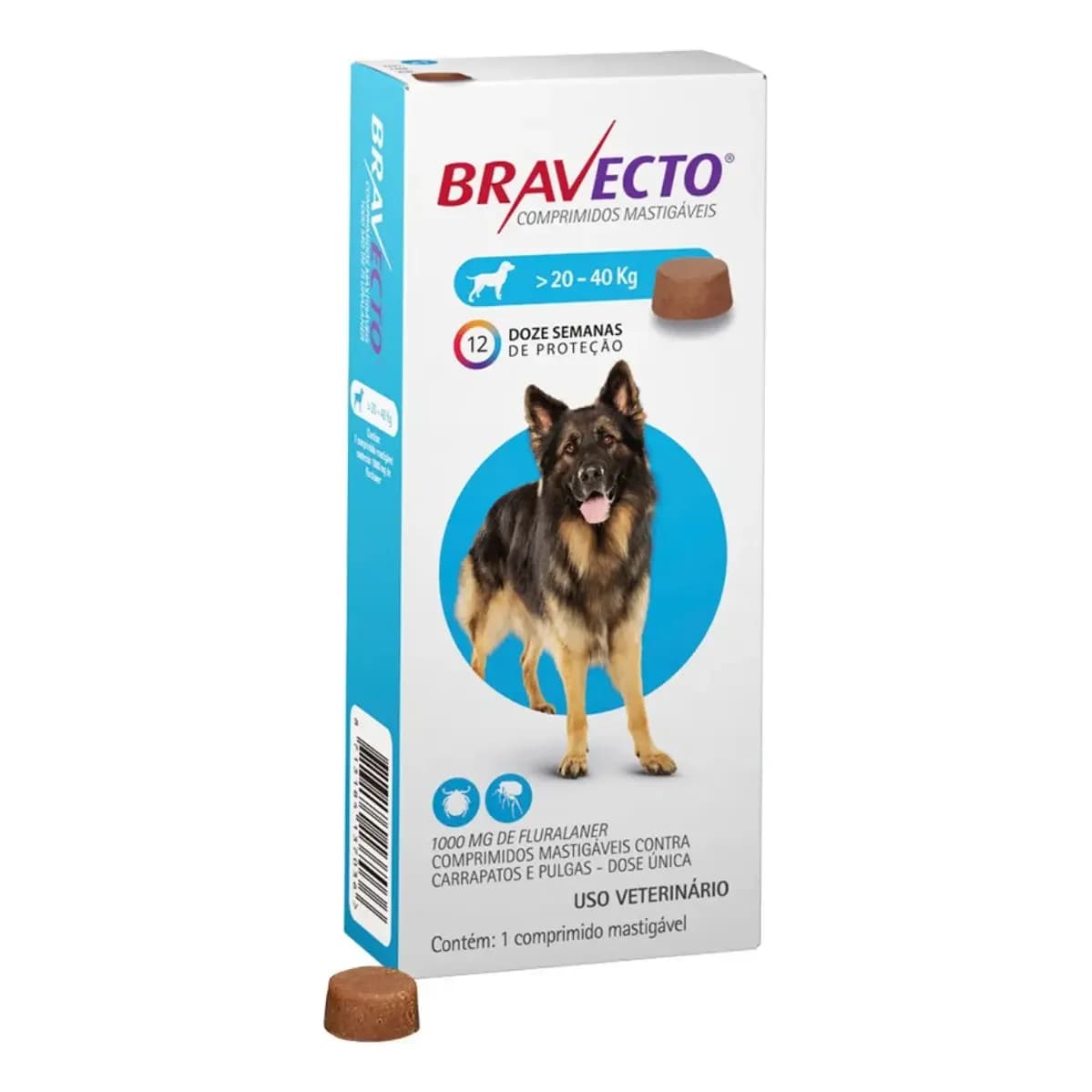 Bravecto Cães 20-40kg 1000mg 1 Comp. Mastigável Msd Azul