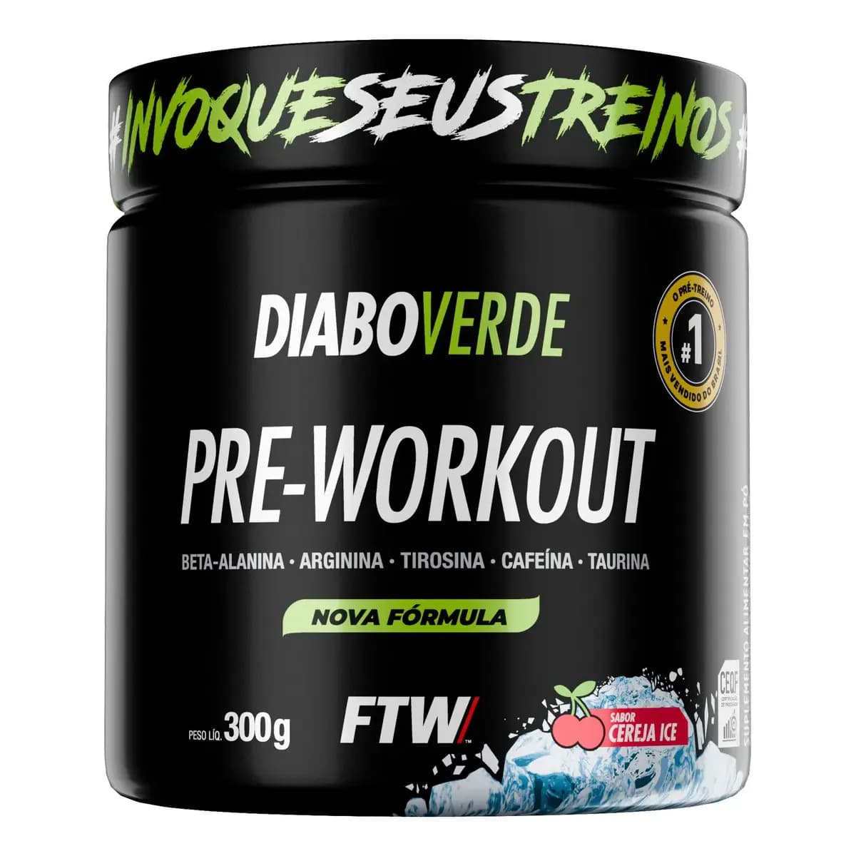 Pré Treino Pre Workout DIABO VERDE Pote 300g Sabor Cereja Ice FTW