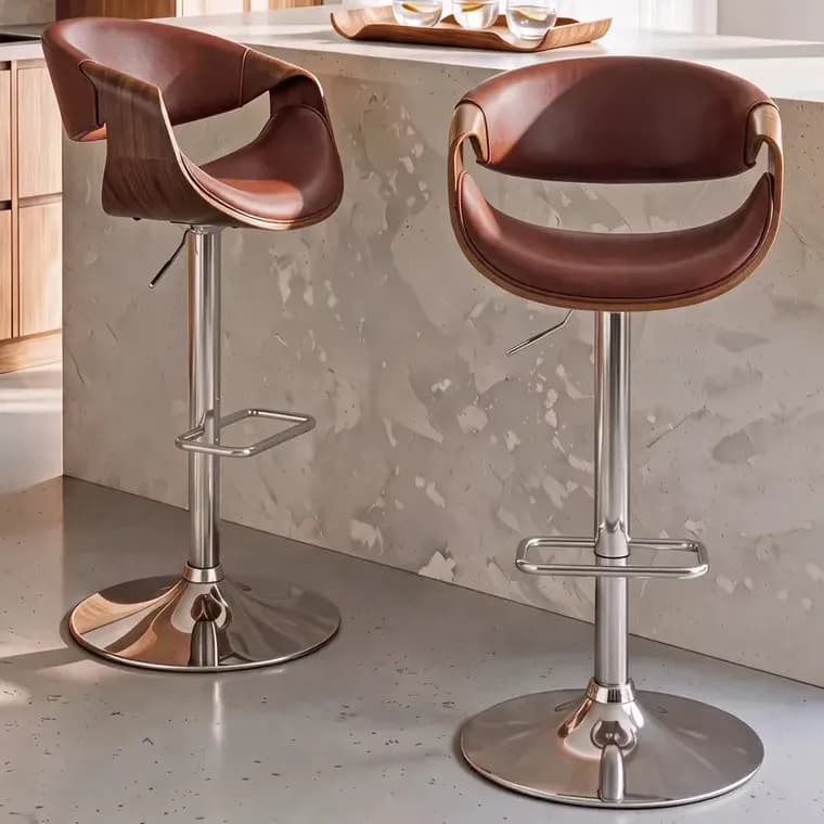 Kit 2 Banquetas Nicole Munique Cor Marrom - Base Disco Cromado Giratória Moderna Design Confortável Com Encosto E Apoio Pés